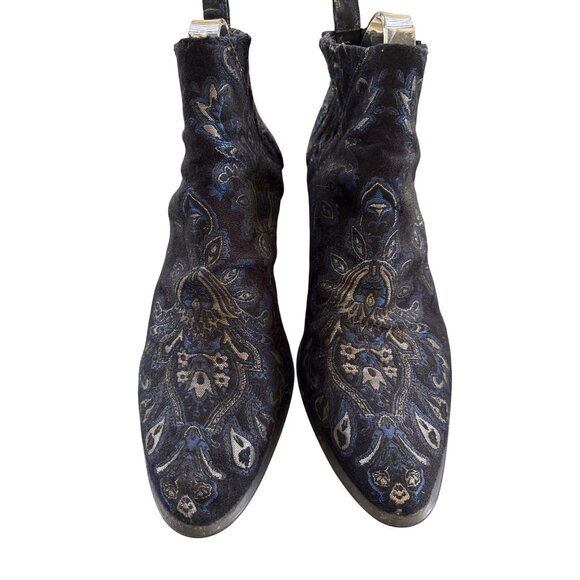 Jeffrey Campbell Viggo Brocade Booties Size 8.5 Black Blue Ankle Boots Stretch - Picture 5 of 10